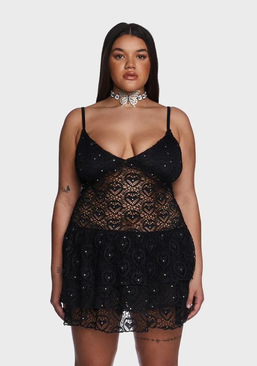 Plus Dark Stilettos On Lace Rhinestone Dress