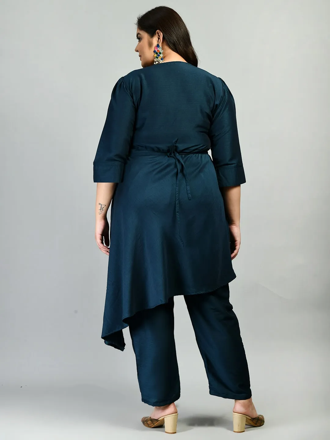 Plus Size Crystal Teal Blue Co-Ord Set with Belt