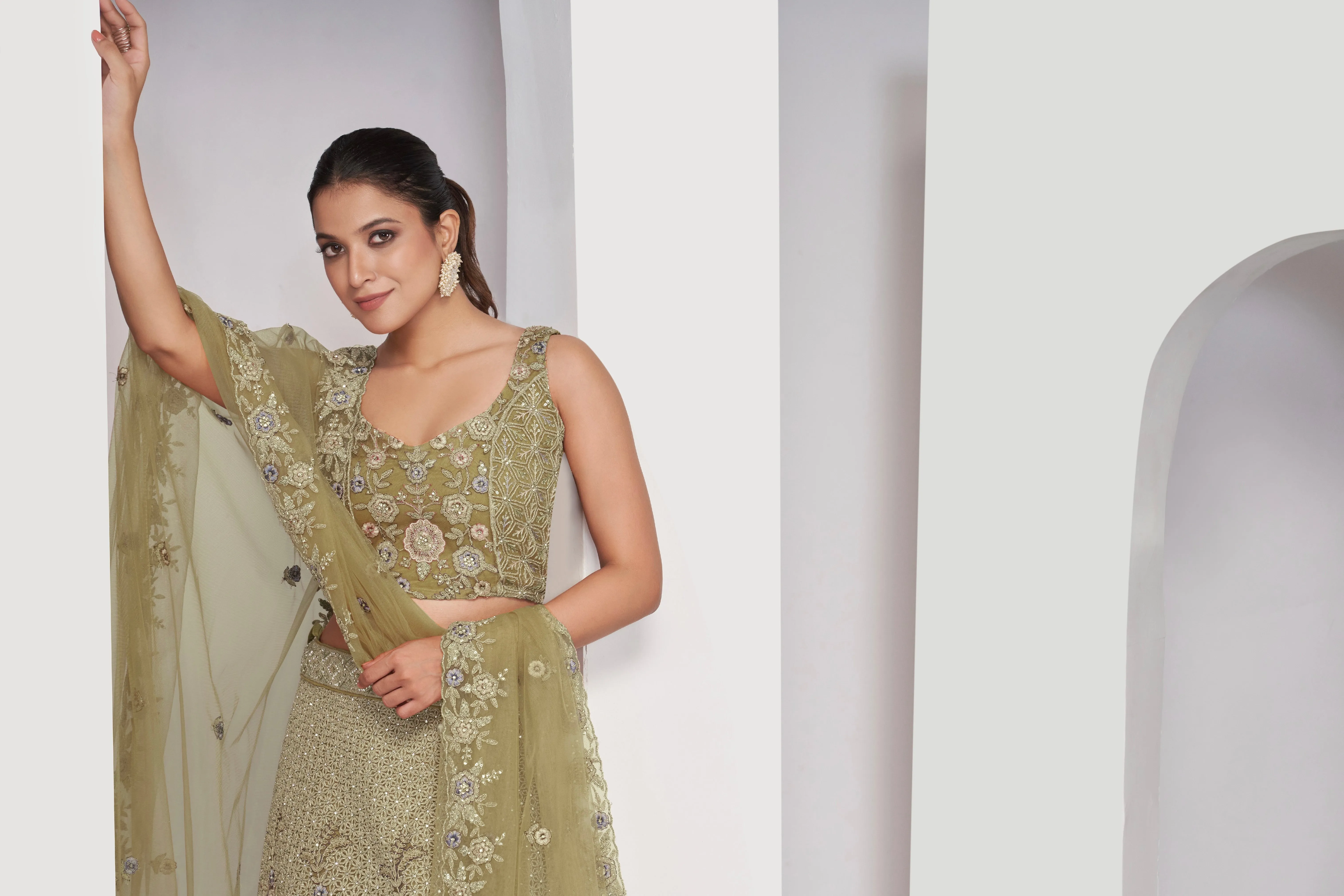 Regal Green Bridal Lehenga with Zari Embroidery & Sequin Work