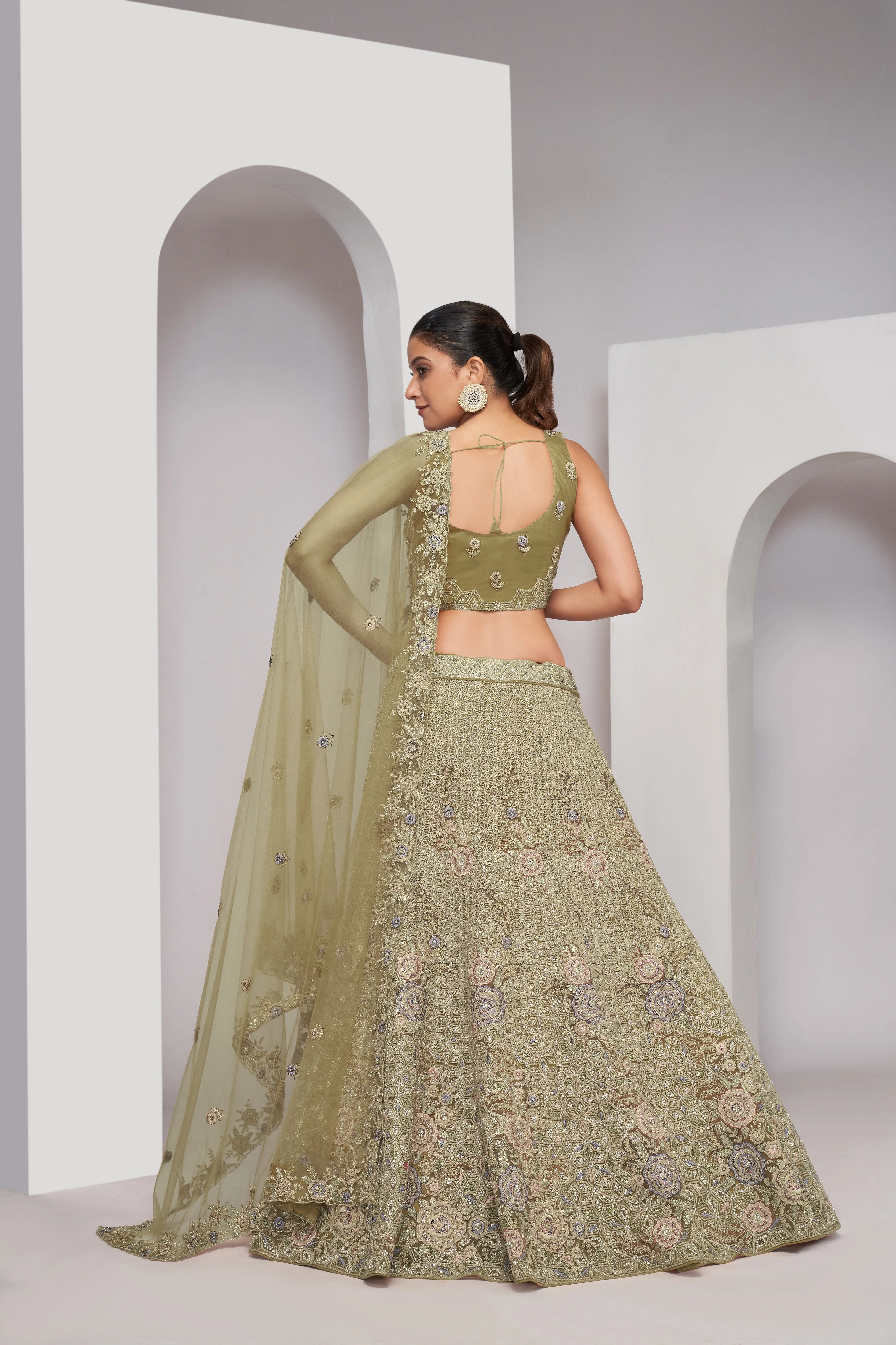 Regal Green Bridal Lehenga with Zari Embroidery & Sequin Work