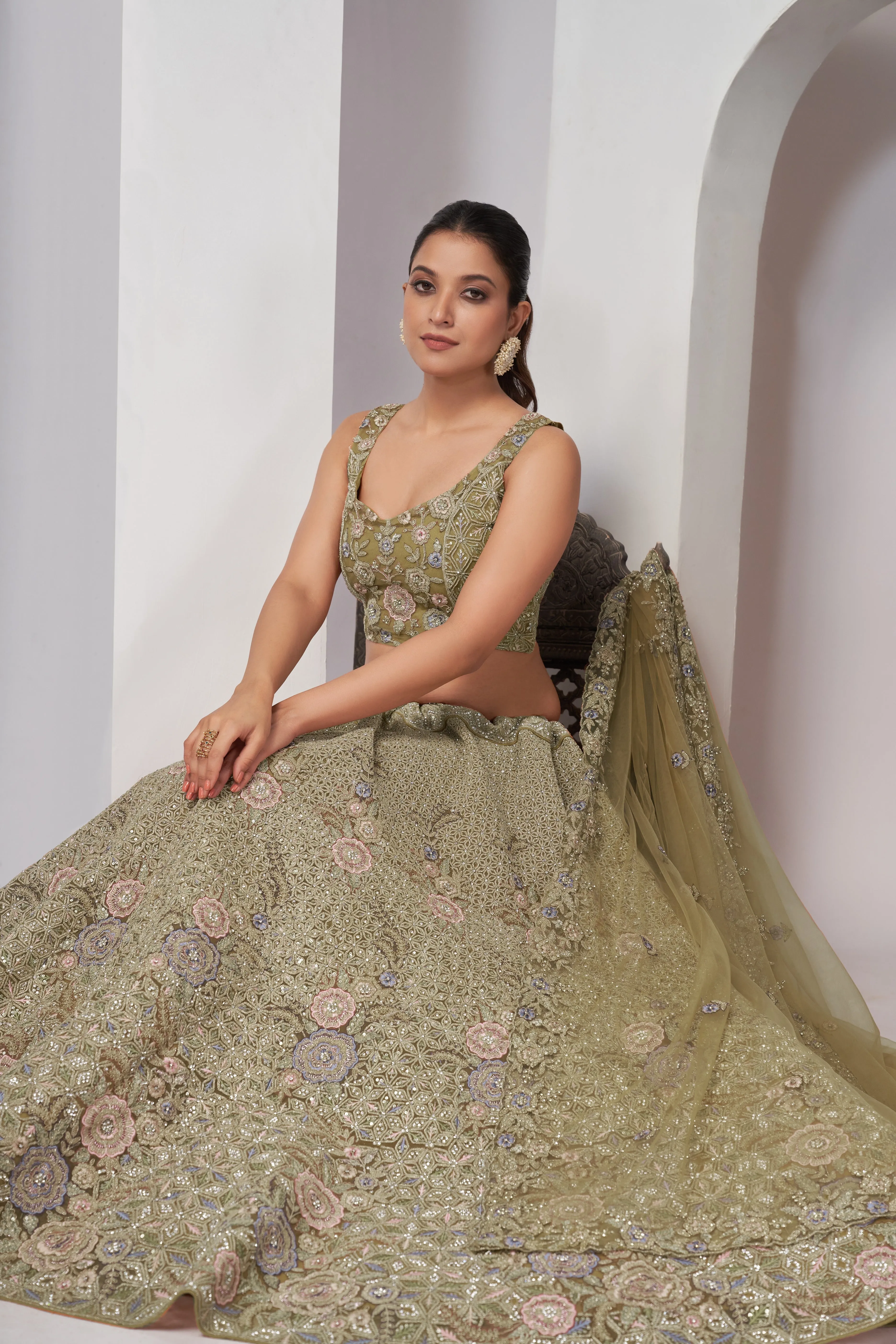 Regal Green Bridal Lehenga with Zari Embroidery & Sequin Work