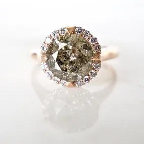 Salt and Pepper Diamond Halo Ring - 3 carat Diamond Compass Halo Engagement Ring - Designer 3-ct Rose Gold Ring