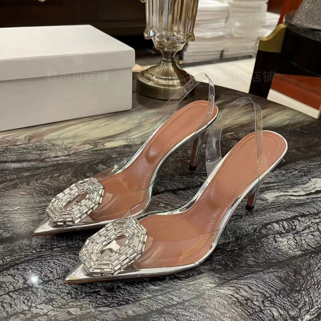Satin Camelia Slingback Mules rystal buckles highlight sharp pointed toe slingback strap bridal ladies luxury Amina Muaddi shoes