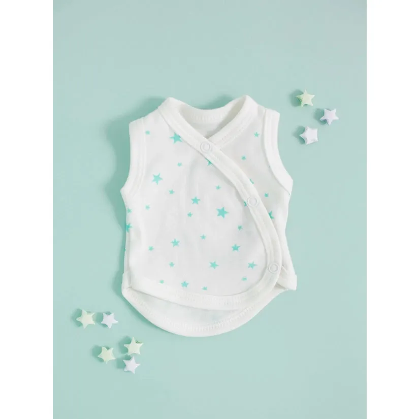 Tiny and Small Organic Cotton Preemie Incubator Vest - Mint Stars