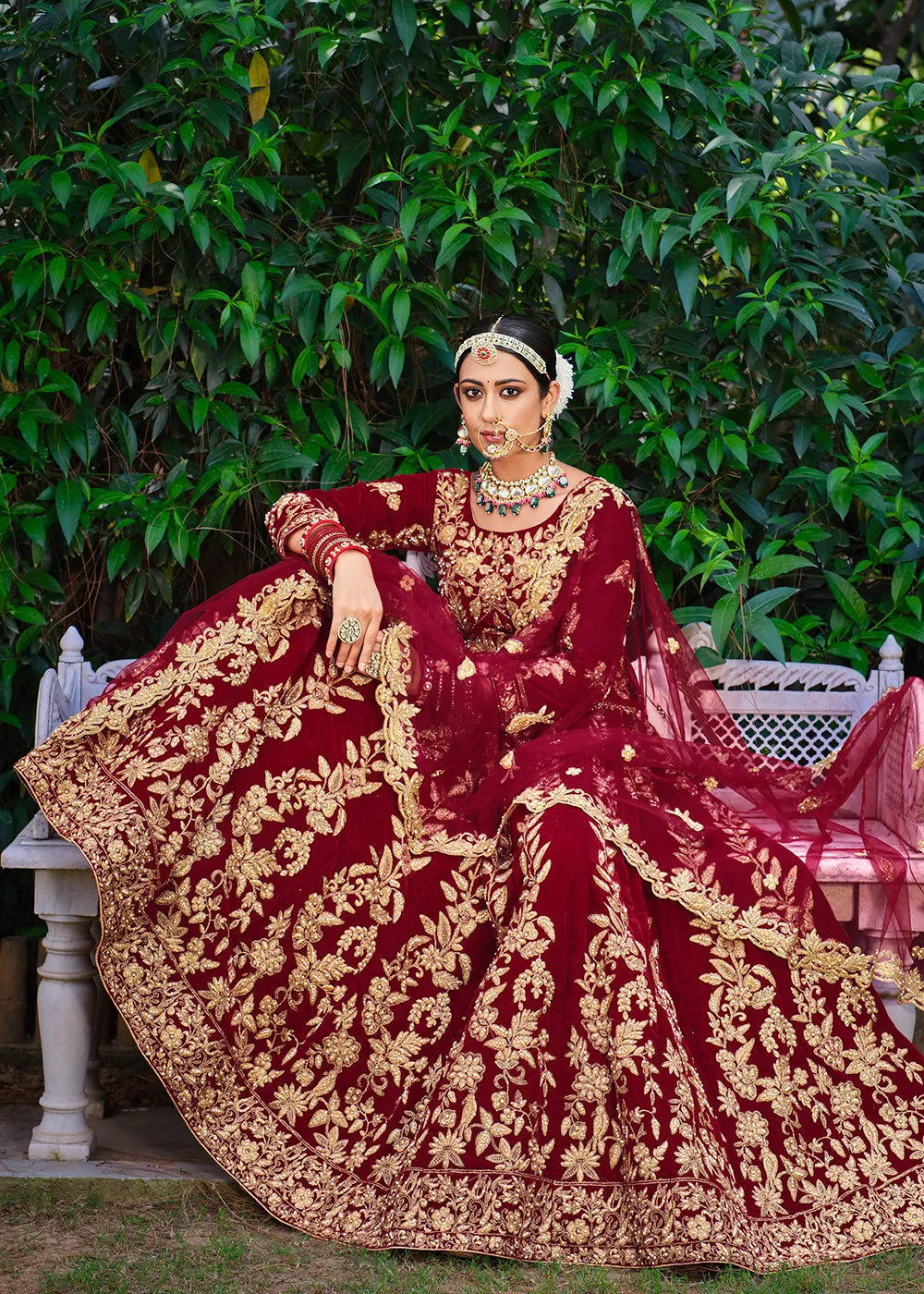 Velvet Dazzling Maroon Stone Cording Bridal Style Lehenga Choli