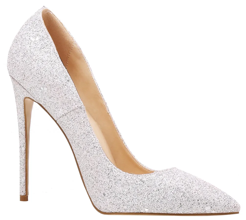 White Glitters Wedding Stilettos Women Pumps Sexy 12cm Cystal Party High Heels