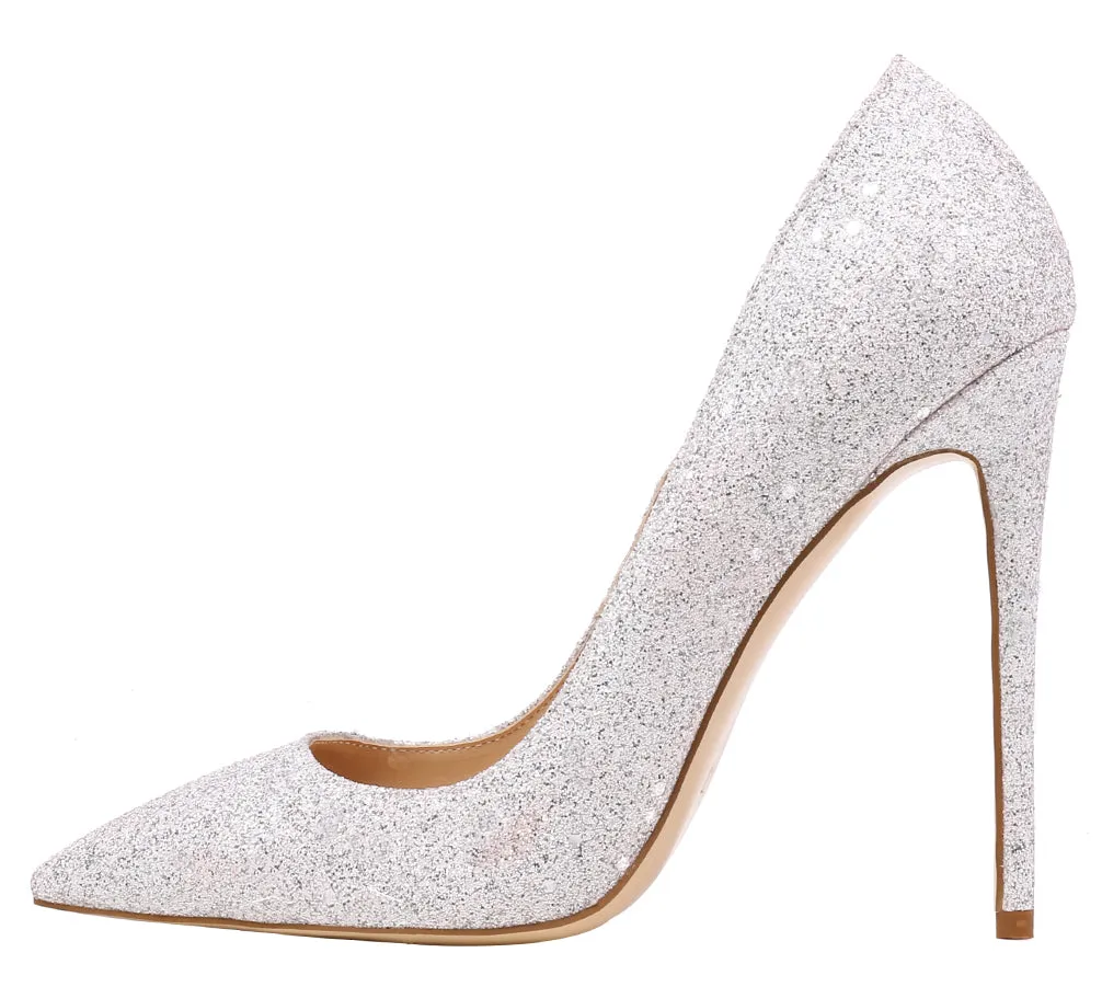White Glitters Wedding Stilettos Women Pumps Sexy 12cm Cystal Party High Heels