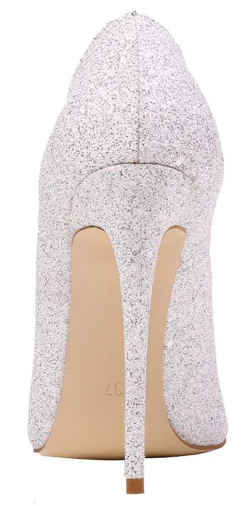 White Glitters Wedding Stilettos Women Pumps Sexy 12cm Cystal Party High Heels