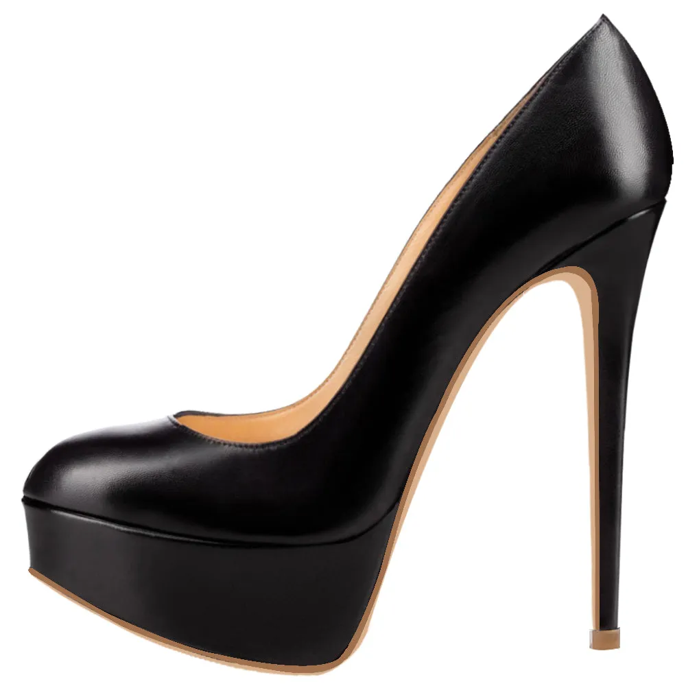 Women Sexy 14cm Black PU Pumps Party High Heels with platform