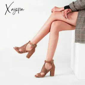 Xajzpa - Summer Women's Chunky High Heel Sandals Elegant Cutout Open Toe Ankle Strap Dress Shoes For Women Bridesmaid Ladies in Wedding