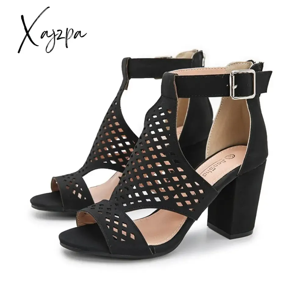 Xajzpa - Summer Women's Chunky High Heel Sandals Elegant Cutout Open Toe Ankle Strap Dress Shoes For Women Bridesmaid Ladies in Wedding