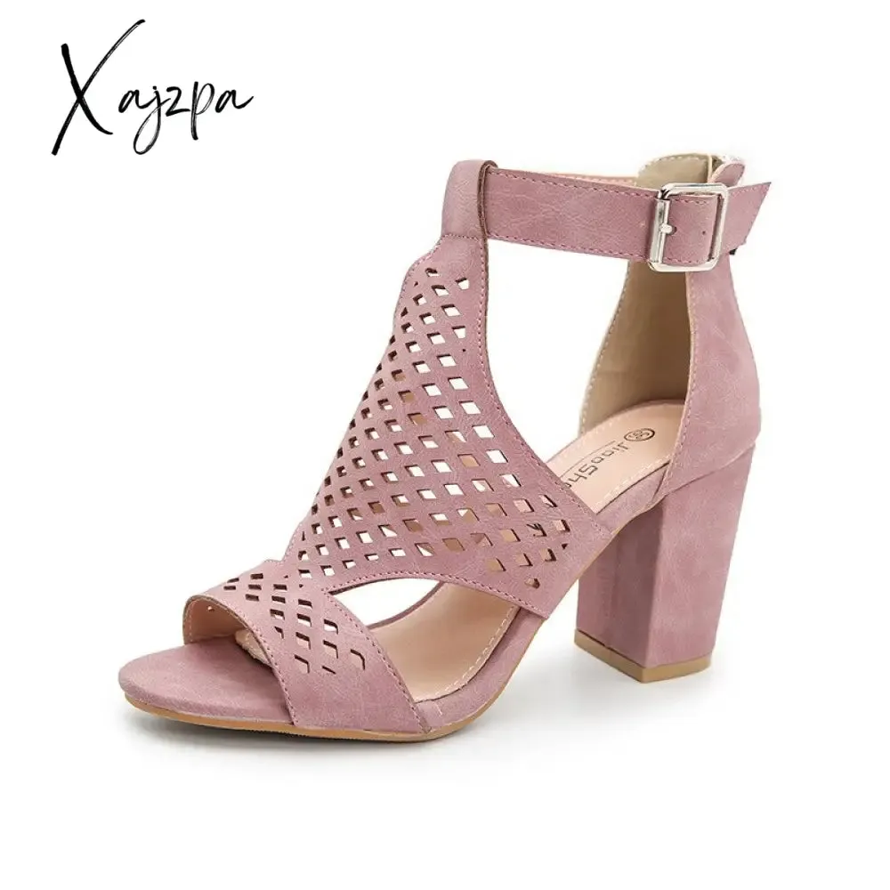 Xajzpa - Summer Women's Chunky High Heel Sandals Elegant Cutout Open Toe Ankle Strap Dress Shoes For Women Bridesmaid Ladies in Wedding
