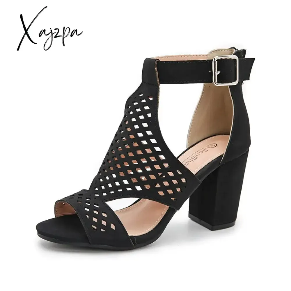Xajzpa - Summer Women's Chunky High Heel Sandals Elegant Cutout Open Toe Ankle Strap Dress Shoes For Women Bridesmaid Ladies in Wedding