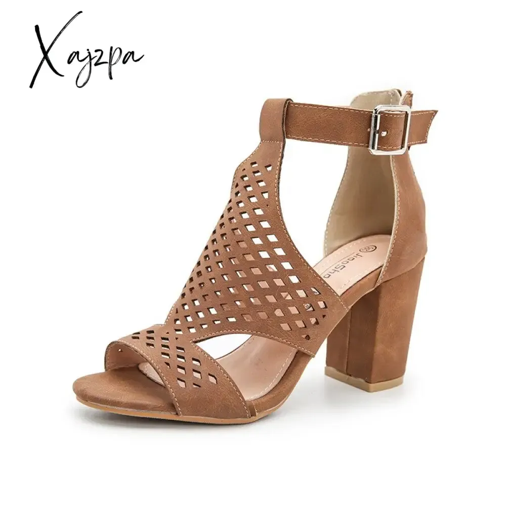 Xajzpa - Summer Women's Chunky High Heel Sandals Elegant Cutout Open Toe Ankle Strap Dress Shoes For Women Bridesmaid Ladies in Wedding