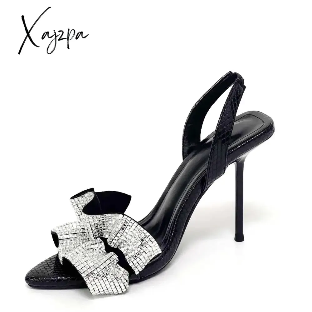 Xajzpa - Women Summer Sandals High Heels Ladies Shoes Rhinestone Ankle Strap Party Wedding Female Sandal Elegant Pointed Thin Heel Pump