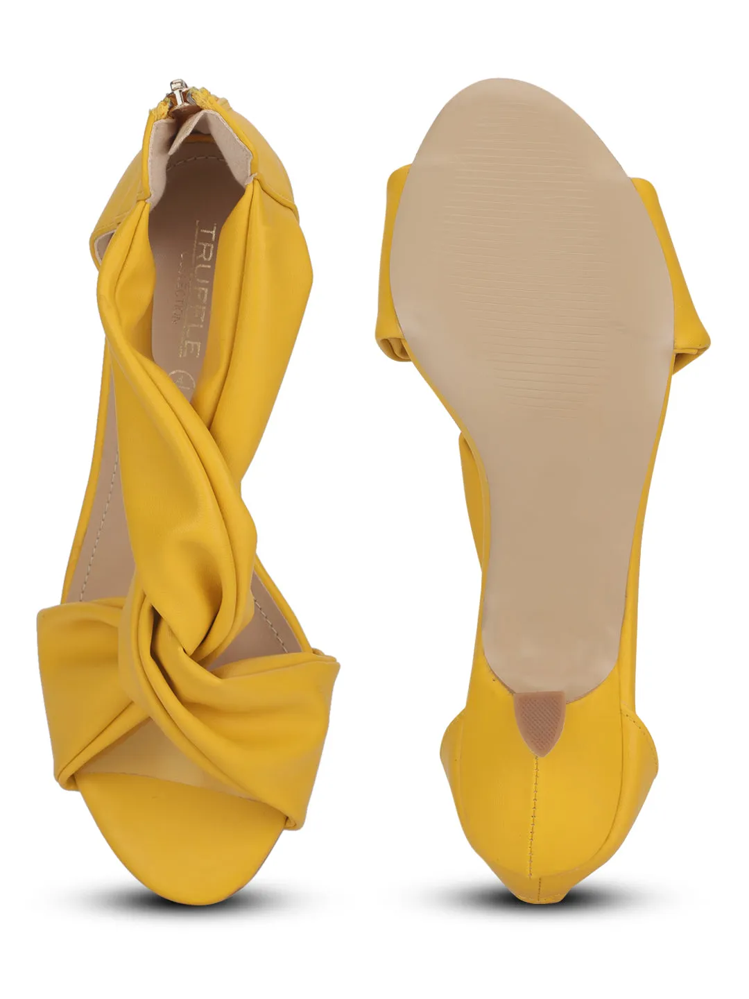 Yellow PU Twisted Strap Low Heel Stilettos